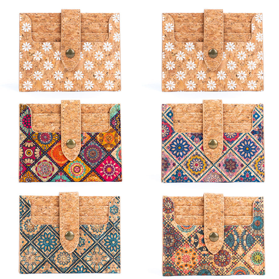 Various Colourful Patterned Natural Cork Minimalist Slim Wallet / Card Holder