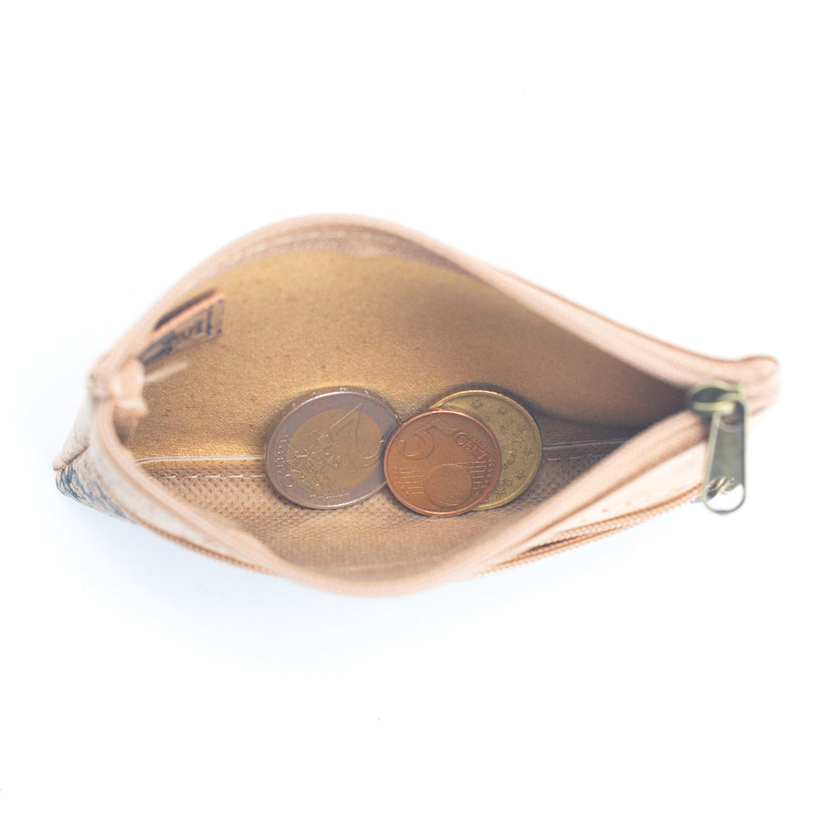 Purple & Natural Cork Floral Patterned Coin Purse