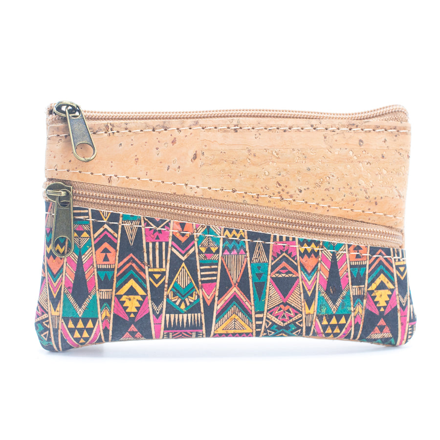 Aztec Patterned Natural Cork Coin Purse