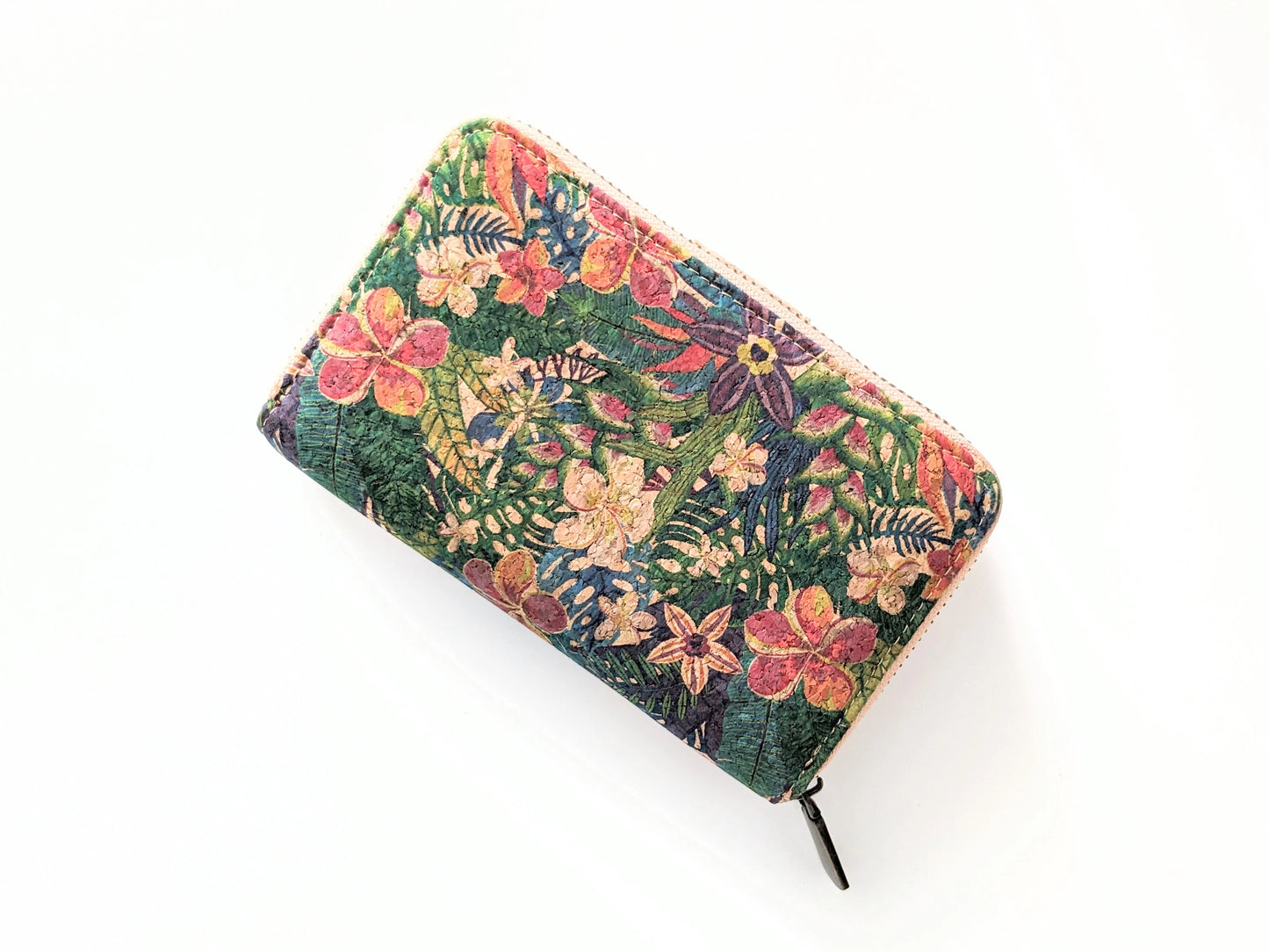Tropical Flowers Patterned Natural Cork Purse