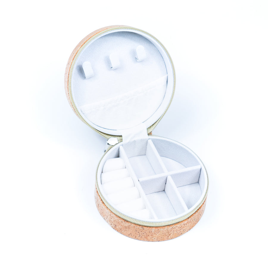 Compact Gold Flecked Natural Cork Travel Jewellery Case