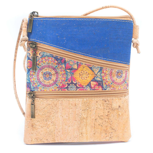 Blue & Colourful Patterned Natural Cork Crossbody Bag