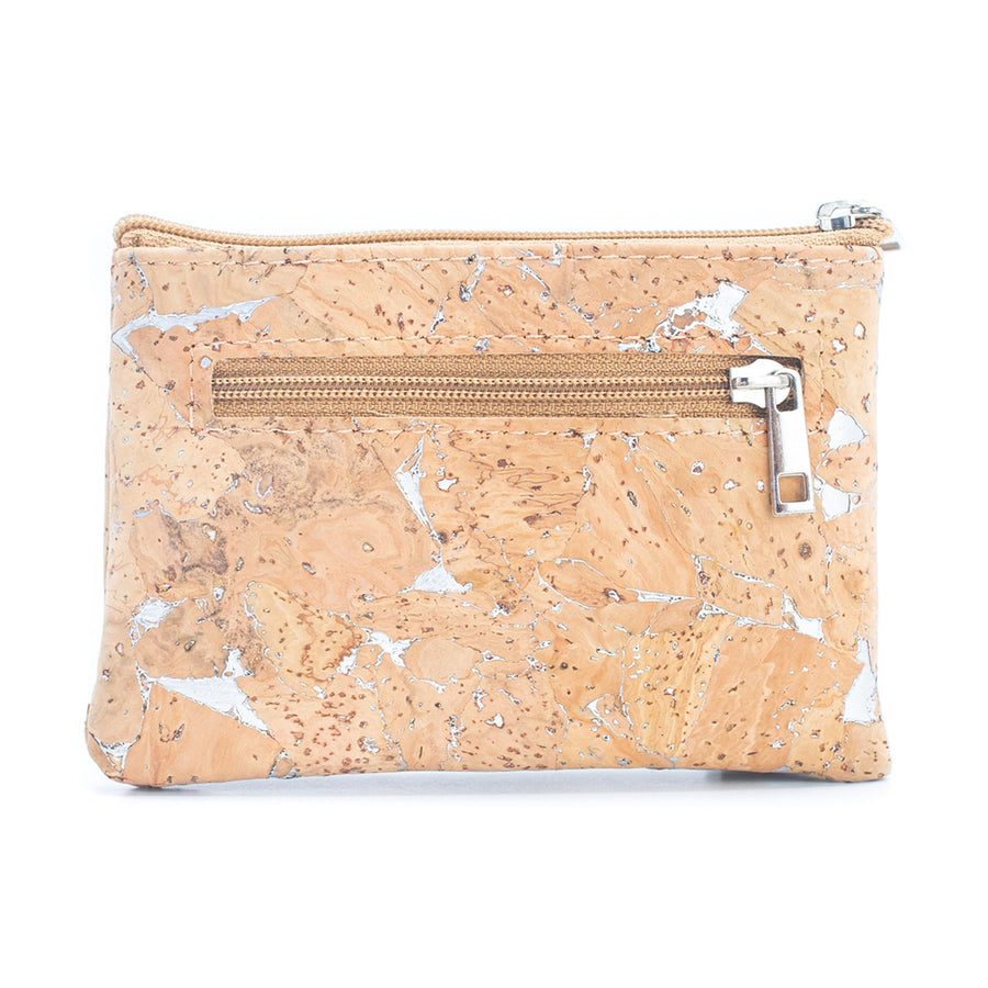 Natural Cork with Silver Flecks Slim Snap Small Purse