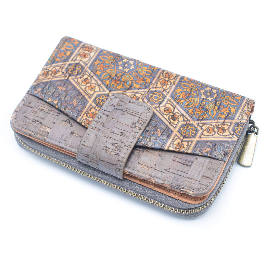 Blue/Grey Intricate Patterned Natural Cork Purse