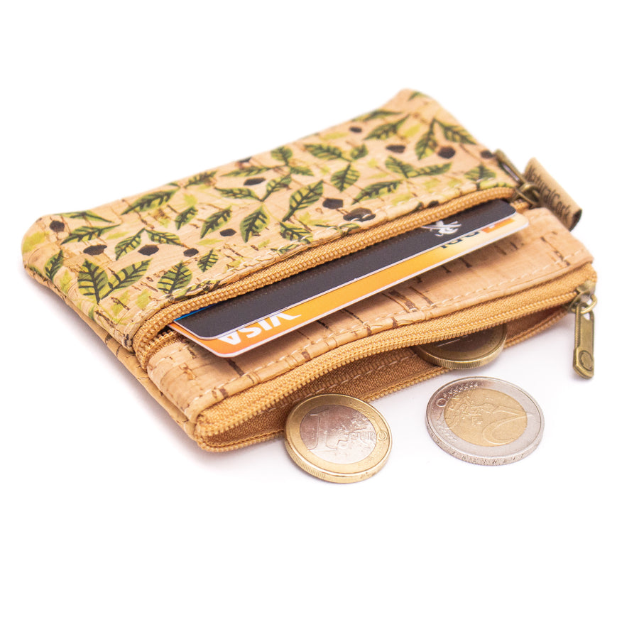 Leaves Patterned Cork Coin Purse
