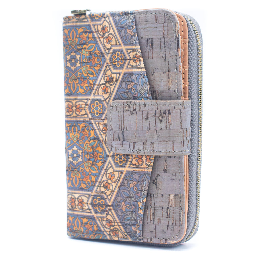 Blue/Grey Intricate Patterned Natural Cork Purse