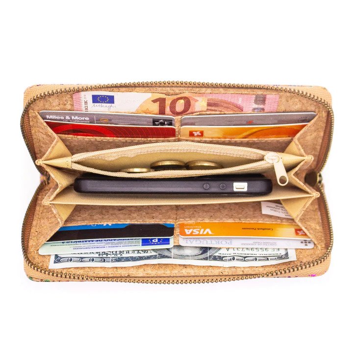 Rainbow Metallic Dots Natural Cork Long Purse
