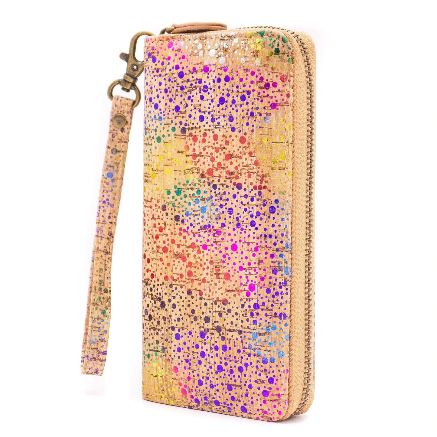Rainbow Metallic Dots Natural Cork Long Purse