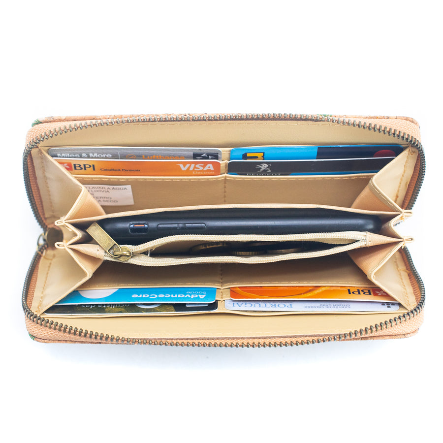 Wildflower Patterned Natural Cork Long Purse