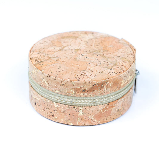 Compact Gold Flecked Natural Cork Travel Jewellery Case