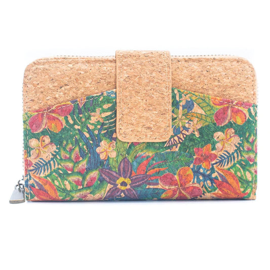 Tropical Flowers Patterned Natural Cork Purse