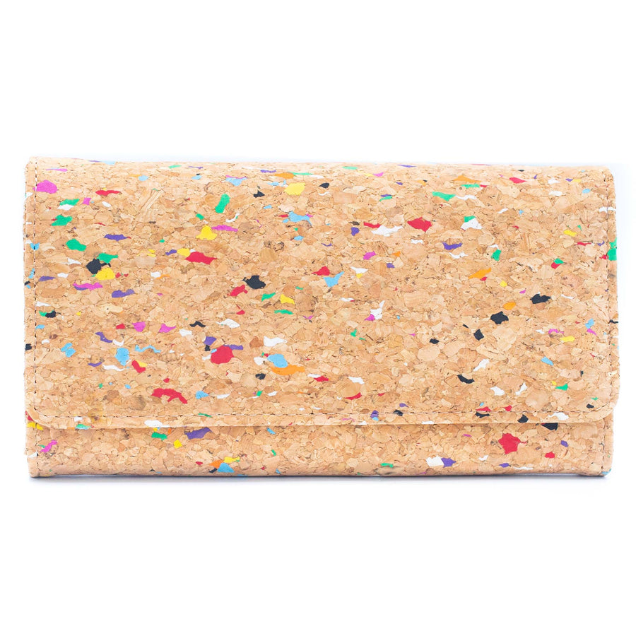 Rainbow Flecked Natural Cork Bifold Long Purse