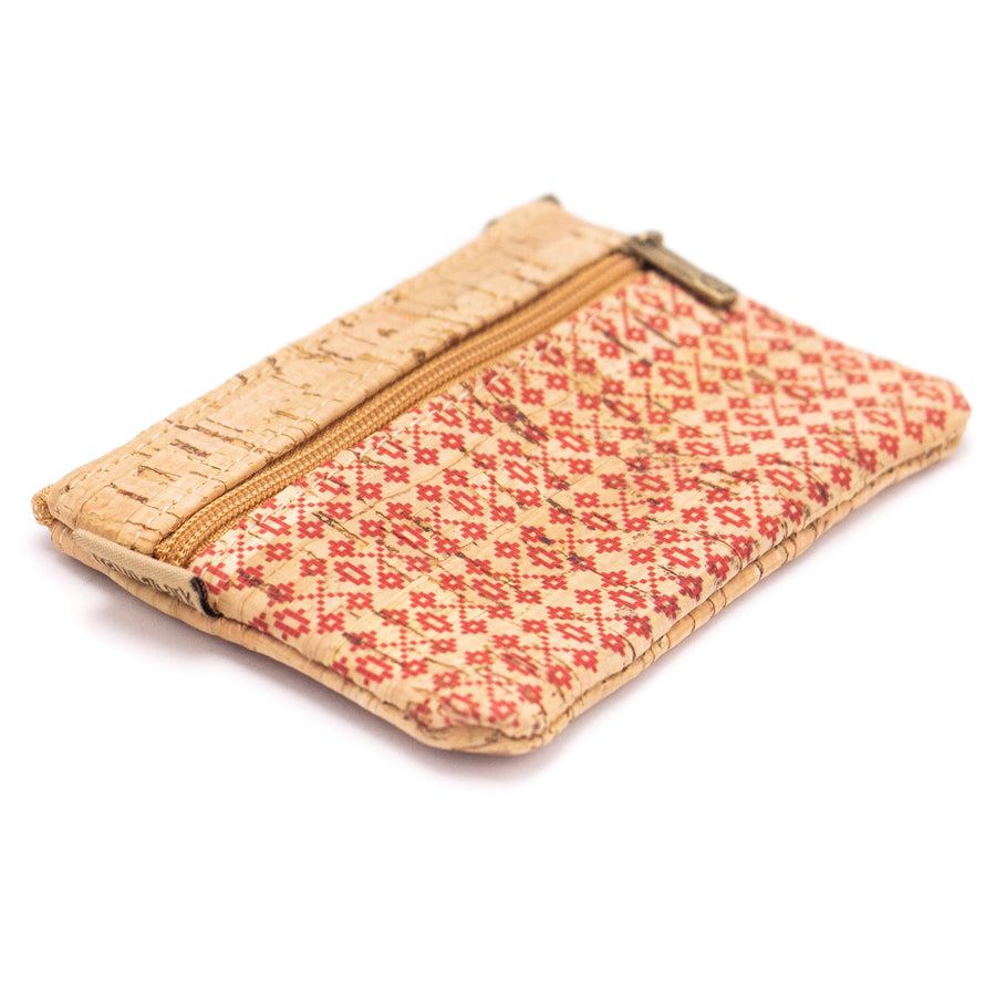 Red Patterned Cork Coin Purse
