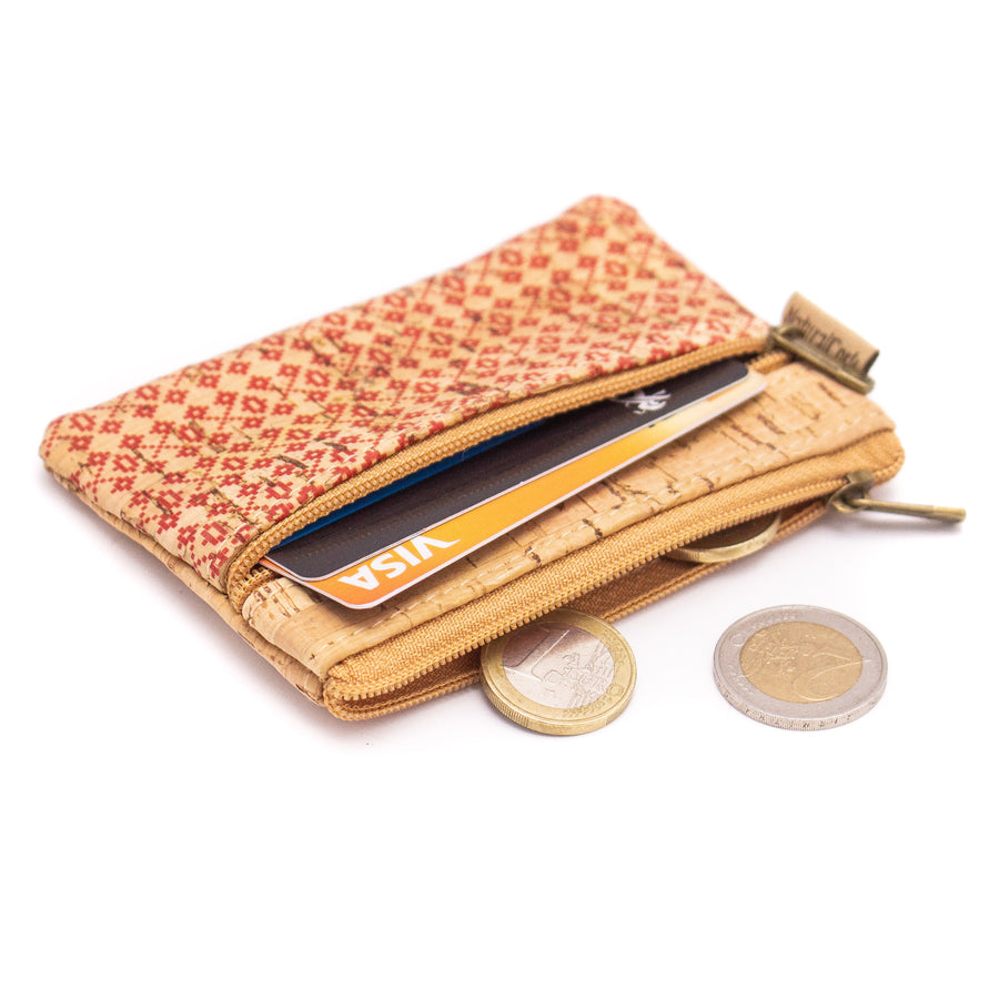 Red Patterned Cork Coin Purse