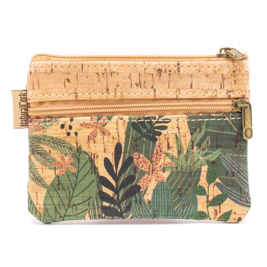Green Leafy Patterned Cork Coin Purse