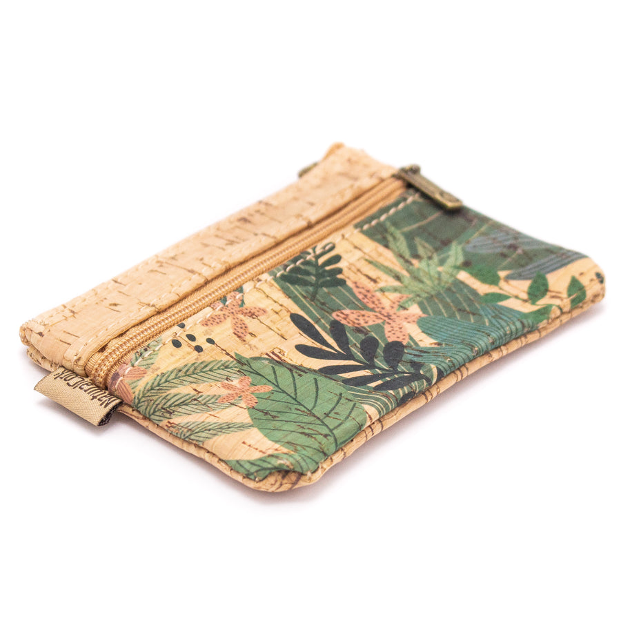 Green Leafy Patterned Cork Coin Purse