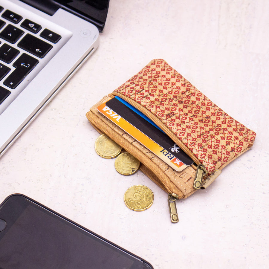 Red Patterned Cork Coin Purse