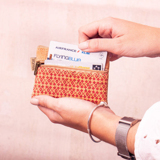 Red Patterned Cork Coin Purse