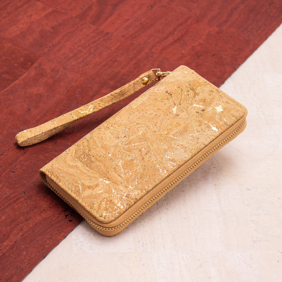 Natural Cork With Gold Flecks Long Purse
