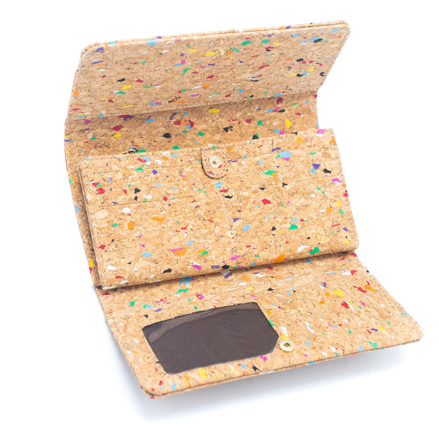 Rainbow Flecked Natural Cork Bifold Long Purse